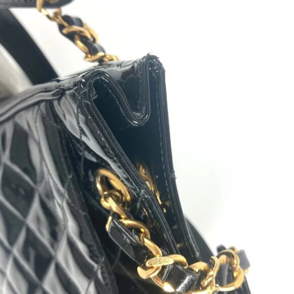 CHANEL Quilted Double Chain Bag Shoulder Bag enamel Black/Gold - Picture 3 of 16